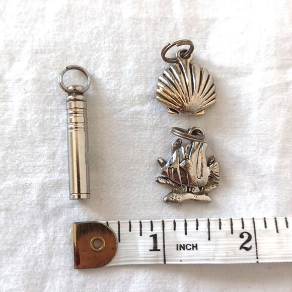 SET OF 3 Metal Charms for Womens Bracelet Keychain, Seashell Whistle Fish Silver - Picture 9 of 12